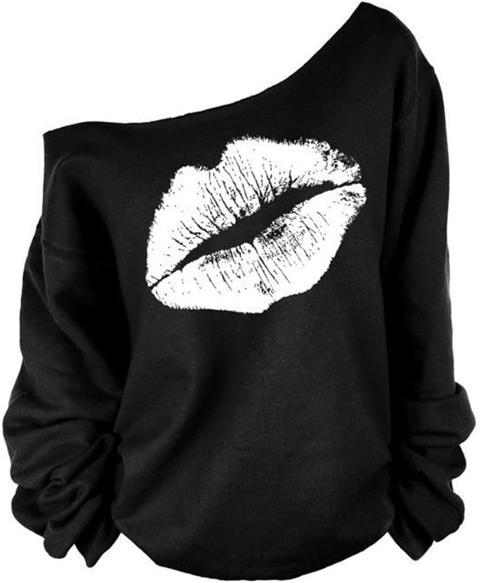 YiYaYo Womens Lips Off The Shoulder Oversized Slouchy Sweater Pullover Blouses