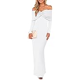 Caracilia Womens Off The Shoulder Bodycon Maxi Dress Fall Sexy Elegant Long Sleeve Ruched Club Party Formal Cocktail Dresses