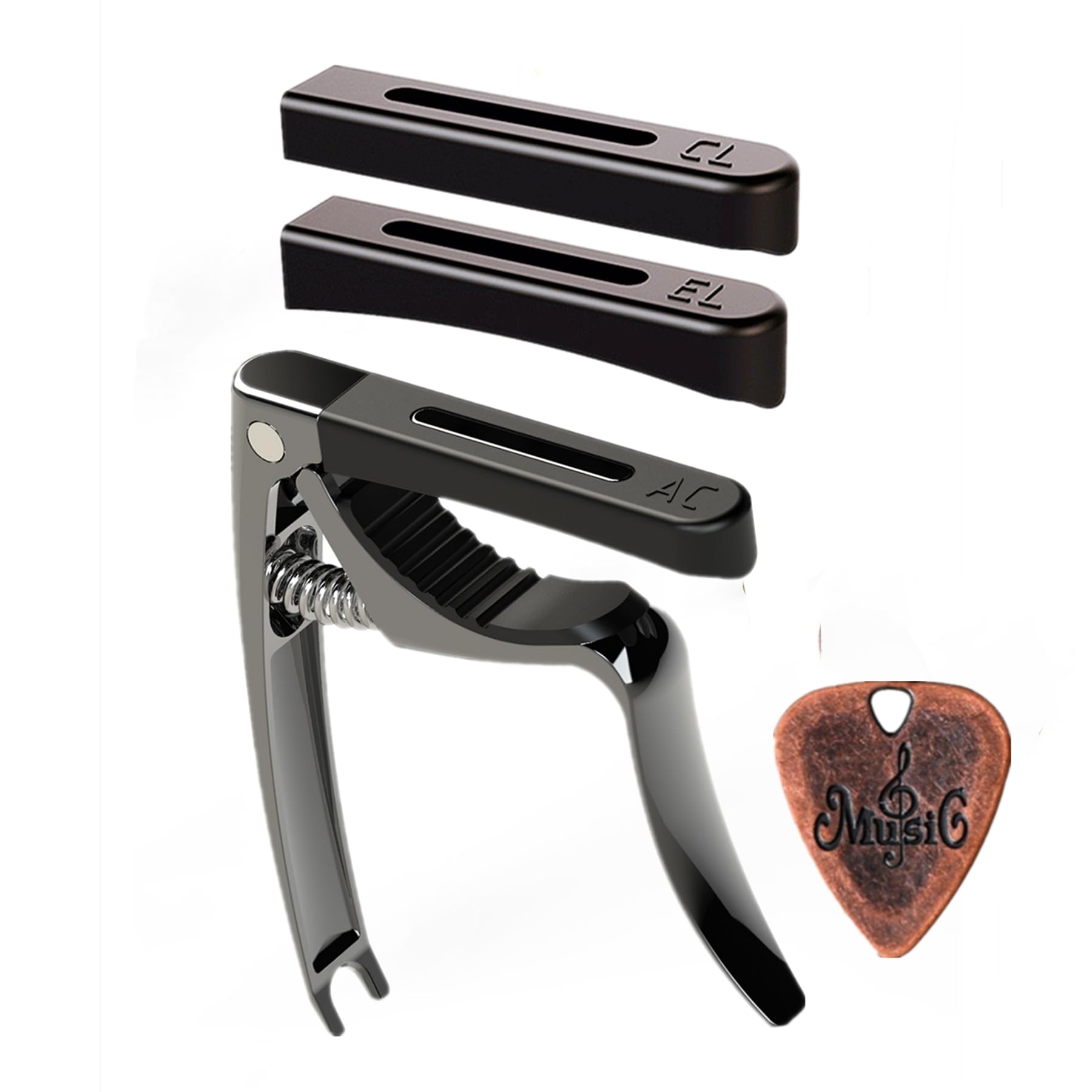 AUPHY Guitar Capo with 3 Interchangeable Pads for Different Fingerboard Curves - Fits Acoustic/Electric/Classical Guitars & Ukulele Mandolin, etc. Include A Metal Pick（Matte Black）
