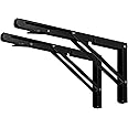 CLT CLETING 24" Black Folding Shelf Brackets Max. Load 550 lb, Heavy Duty DIY Wall Mounted Shelf Bracket Space Saving for Table Work Bench, Pack of 2