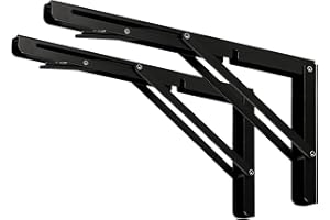 CLT CLETING CLT 16" Black Folding Shelf Brackets Max. Load 440 lb, Heavy Duty DIY Wall Mounted Shelf Bracket Space Saving for Table Work Bench, Pack of 2