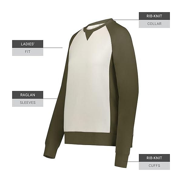 HOLLOWAY LADIES ALL-AMERICAN FLEECE CREW OLIVE HEATHER/BIRCH M