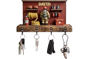 MYCUSTOMGIFT Always Brave Firefighter Personalized Key Holder Gift Firefighter Gift Home Decor Key Organizer