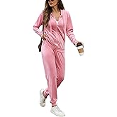 ouansyltg Velour Tracksuit Womens 2 Piece Outfits Velvet Sweatsuit Full Zip Up Hoodie Jacket Jogger Lounge Set