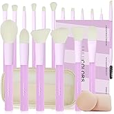 LULUCOLORS 18-Piece Light Purple Professional Makeup Brush Set – Translucent Rubberized Handles, Soft Synthetic Bristles for Face & Eye Makeup–Includes Travel Bag & Sponges, Complete Brush Collection