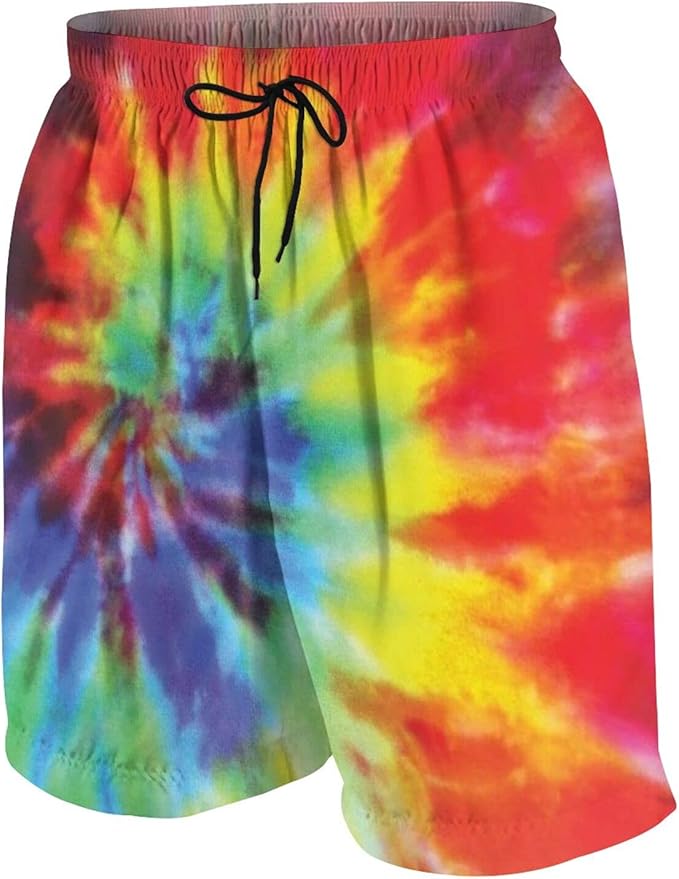 Rainbow Tie Dye Boys Swim Trunks， Quick Dry Waterproof