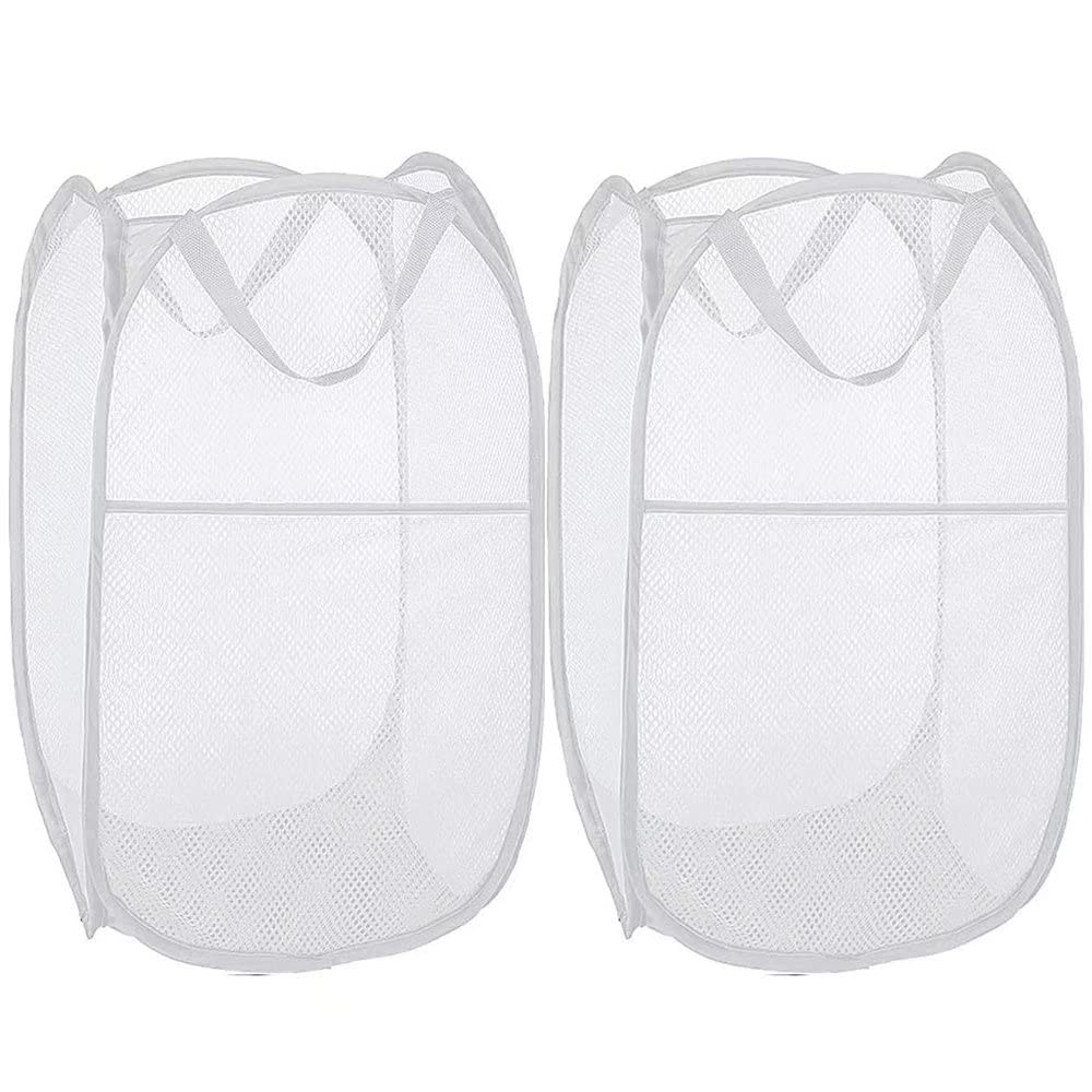 Diggoour 75L Deluxe Strong Mesh Pop up Laundry Hamper Basket with Side Pocket for Laundry Room, Bathroom, Kids Room, College Dorm or Travel(2 x White, 36x36x60cm) — image 1