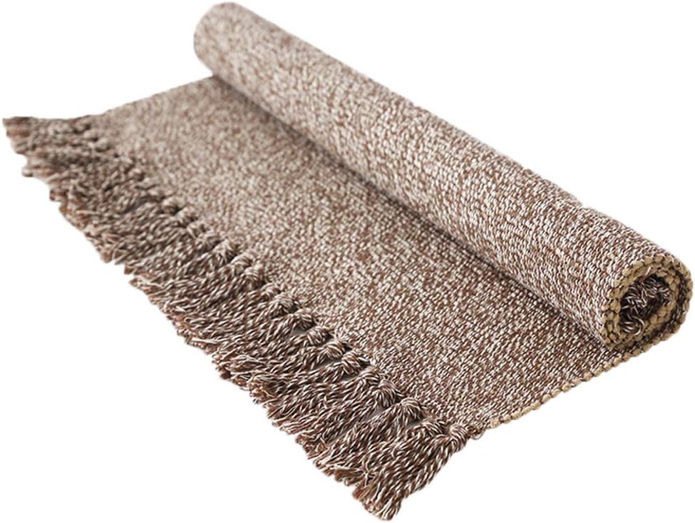 Wolala Home 100% Cotton Hand-Woven Rug Mat for Indoor/Outdoor,Tassels Design Blanket for Chair, Couch, Picnic, Camping, Beach, Everyday Use Floor Mat Kitchen Area Rug (2'x4'3, Light Brown)