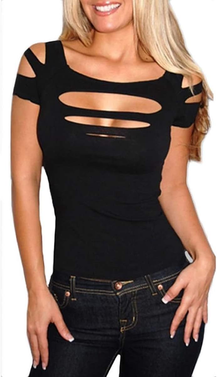 Chest Partially Open Bodycon T-Shirt 