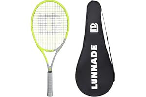 LUNNADE Adults Tennis Racket 27 Inch, Shockproof Carbon Fiber Tennis Racquet Light-Weight, Pre-Strung and Regrip, Suitable for Beginners to Intermediate Players