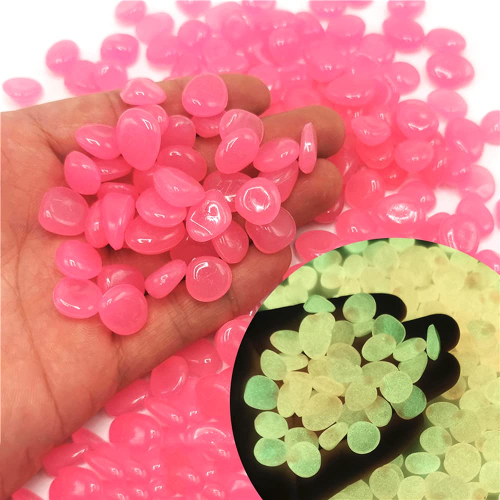 Pack of 300 Colourful Luminous Stones Pebbles Aquarium Decoration Luminous Stones Luminous Pebbles Fluorescent Pebble Stones for Terrarium Garden Walkways Patio Lawn Children's Room Decor Plants, Pink