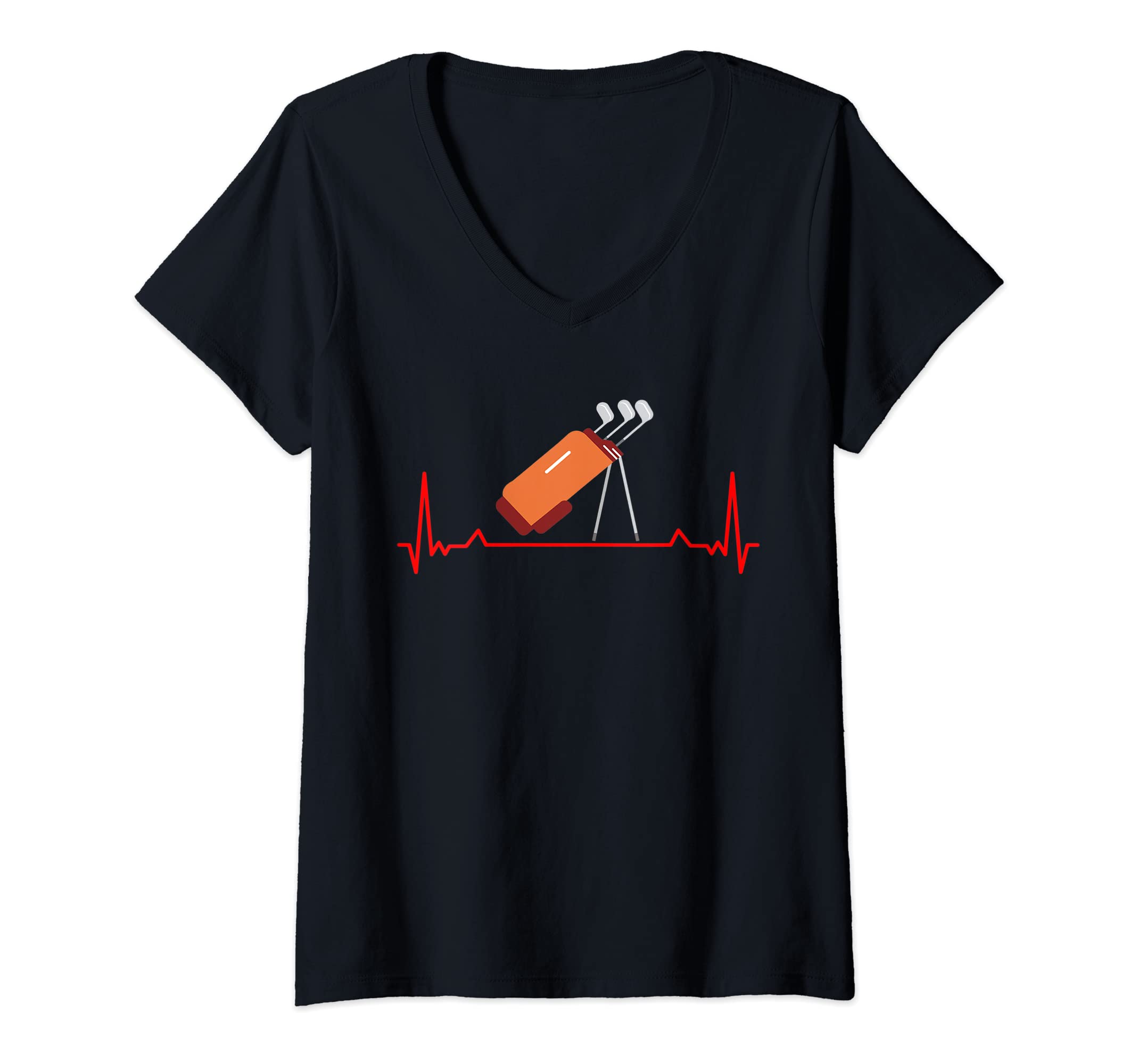 Womens Ekg Heartbeat Pulse Line Golf Cart Bag Fun Golfer V-Neck T-Shirt