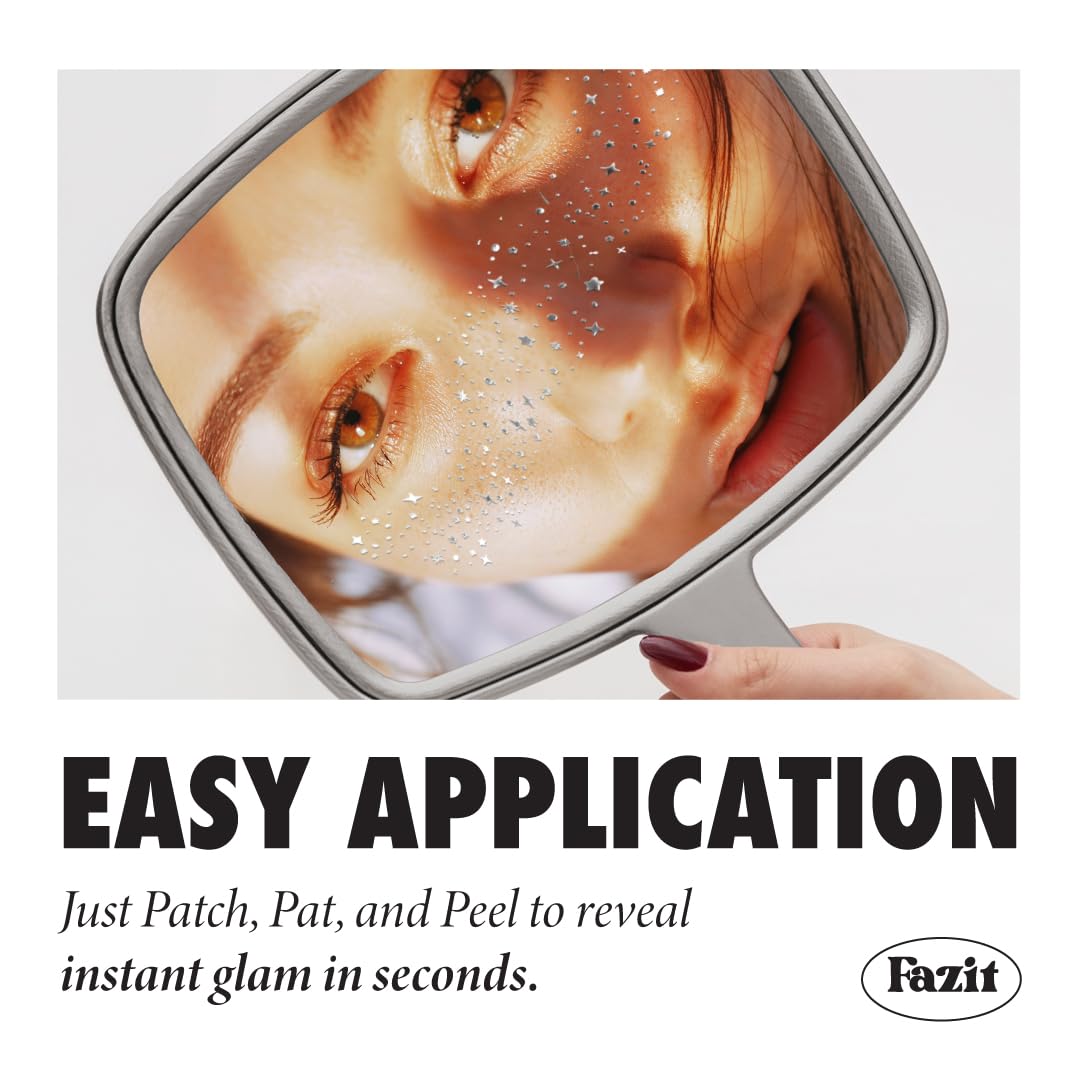 Makeup Patches - Silver - Face Glitter Makeup Speckles - Glow Up Makeup Patches - Face Glitter Speckles Patches - Cute Glitter Makeup Accessories for Women - Cosmetic Glitter for Face - 6 Count