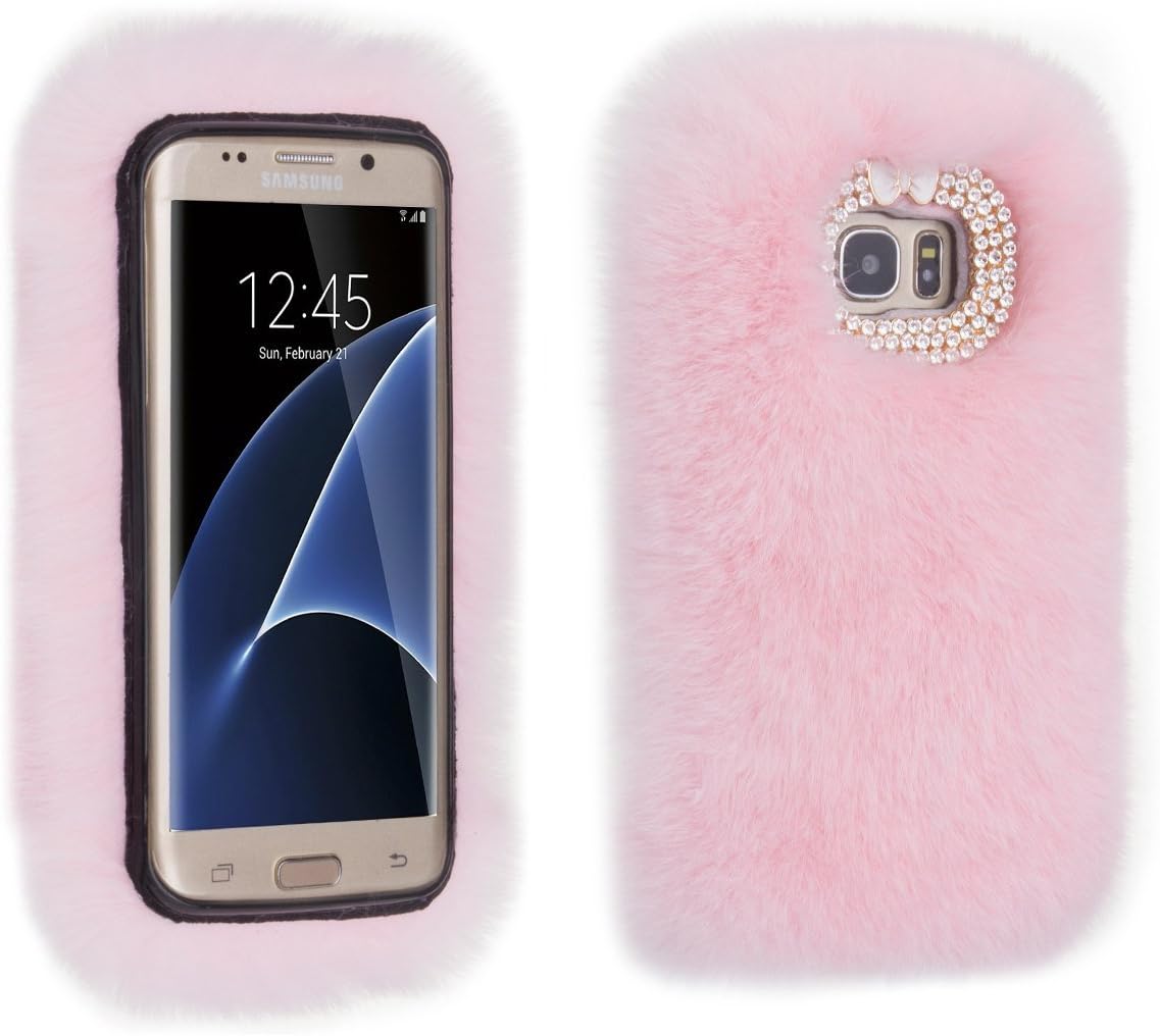 Galaxy S7 Edge Case, Veatool Rex Rabbit Fur Case Luxury Stylish Bling Fluffy Hair Cover Plush Case for Samsung Galaxy S7 Edge - Pink