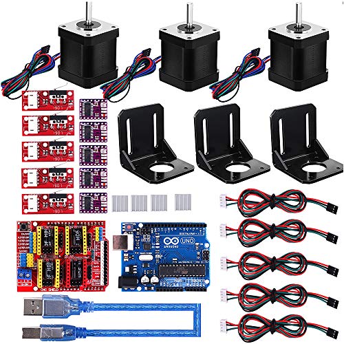 MYSWEETY 39PCS 3D Printer CNC Module Kit, Nema 17 Stepper Motor+CNC Shield Board+UNO R3 Board+RAMPS Mechanical Switch Endstop+DRV8825 GRBL Stepper Motor Driver for Arduino Professional 3D Printer Kit