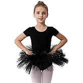 MdnMd Short Sleeve Glitter Dance Ballet Tutu Leotard Ballerina Outfit for Girls Toddler