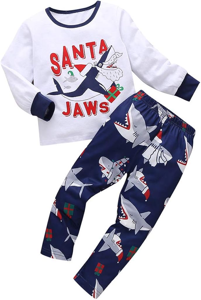 Toddler Kids Baby Boys Girls Cartoon Sleepwear Christmas T Shirt Pants Outfits Set