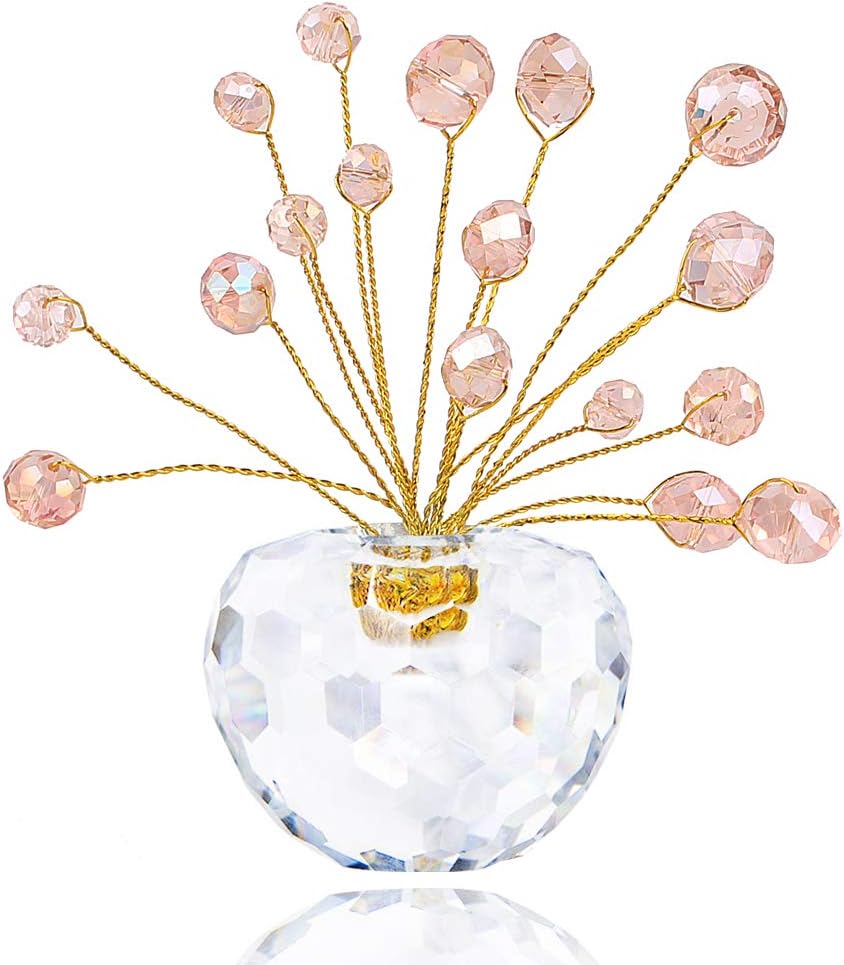 Hophen Crystal Money Apple Tree Healing Fengshui Paperweight Car Interior Christmas Home Decoration Ornament Figurine Wedding Favor (Pink)