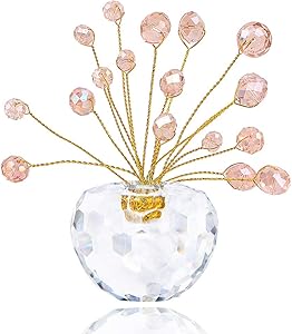 Hophen Crystal Money Apple Tree Healing Fengshui Paperweight Car Interior Christmas Home Decoration Ornament Figurine Wedding Favor (Pink)