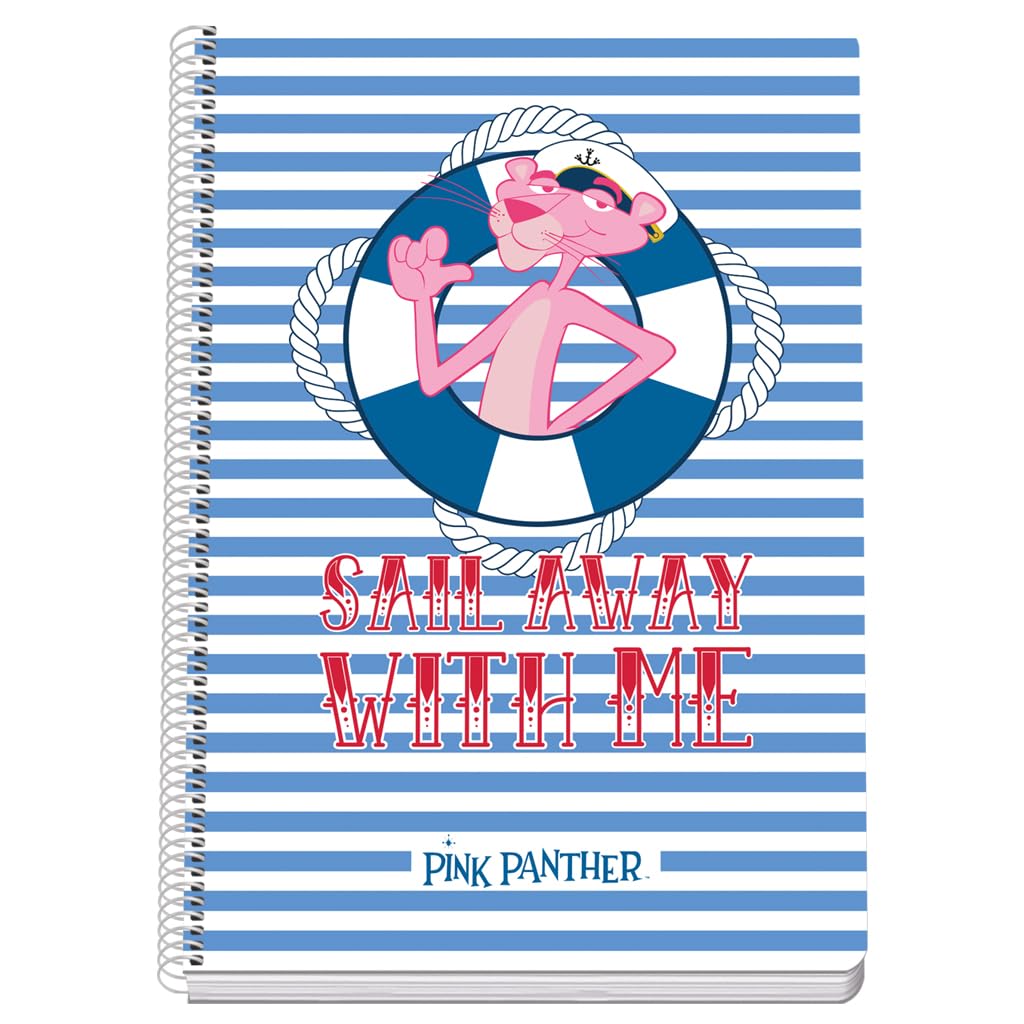 DOHE - Squared Notebook - Folio Size (21.5 x 31 cm), Spiral Binding, 80 Sheets of 90 g/m², Grid 4 mm, Rigid Cover, Pink Panther Sailing, School Supplies - FSC Mix AEN-COC-000243