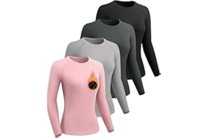 Mexholin 4 Pack Women's Thermal Long Sleeve Shirt Fleece Lined Thermal Underwear Base Layer Quick Dry Compression Shirts