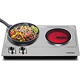 Double Burner, CUSIMAX 1800W Ceramic Electric Hot Plate for Cooking, Dual Control Infrared Cooktop, Portable Countertop Burne