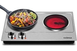 Cusimax Double Hot Plates, 1800W Double Burner, Portable Electric Hot Plate for Cooking, Countertop Cooktop, Cast Iron Stove,