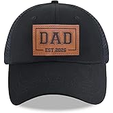 Dad est 2026 Trucker Hats for Men, Adjustable Cotton Leather Patch Papa Snapback Baseball Cap