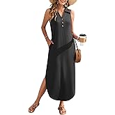 MOLERANI Women's Casual V Neck Maxi Dress Summer Long Sleeveless Sundress with Button 2025 Loose Fit Pockets