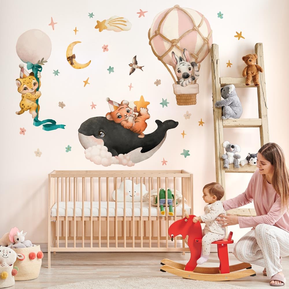 kina - R00749 Wall Stickers Sticker Child Eco Friendly Hypoallergenic Soft Fabric Repositionable Jungle Orca Balloons Wall Decoration Newborn Nursery Nursery Wallpaper