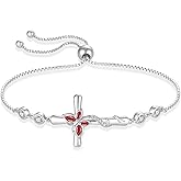 Blaniy Cross Bracelet for Women 925 Sterling Silver Adjustable Butterfly Bracelet Birthstone Jewelry for Women