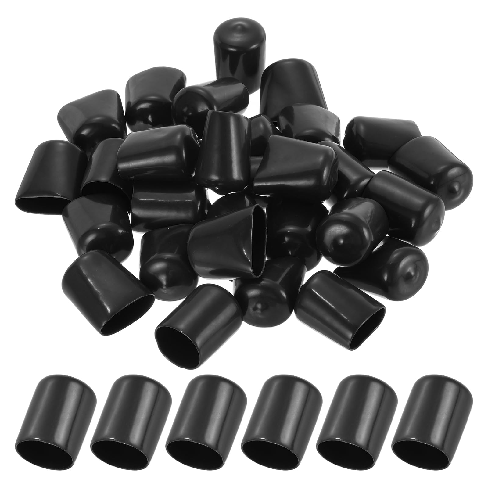 PATIKIL 19MM Vinyl Rubber End Caps, 20 Pack Flexible Bolt Screw Covers Caps Round Thread Protector Caps for Metal Tubing Rod Bolts, Black