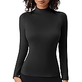 OVIYEGAIN Black Long Sleeve Mock Neck Tops for Women Slim Fitted Thermal Base Layer Casual Lightweight Pullover Shirts