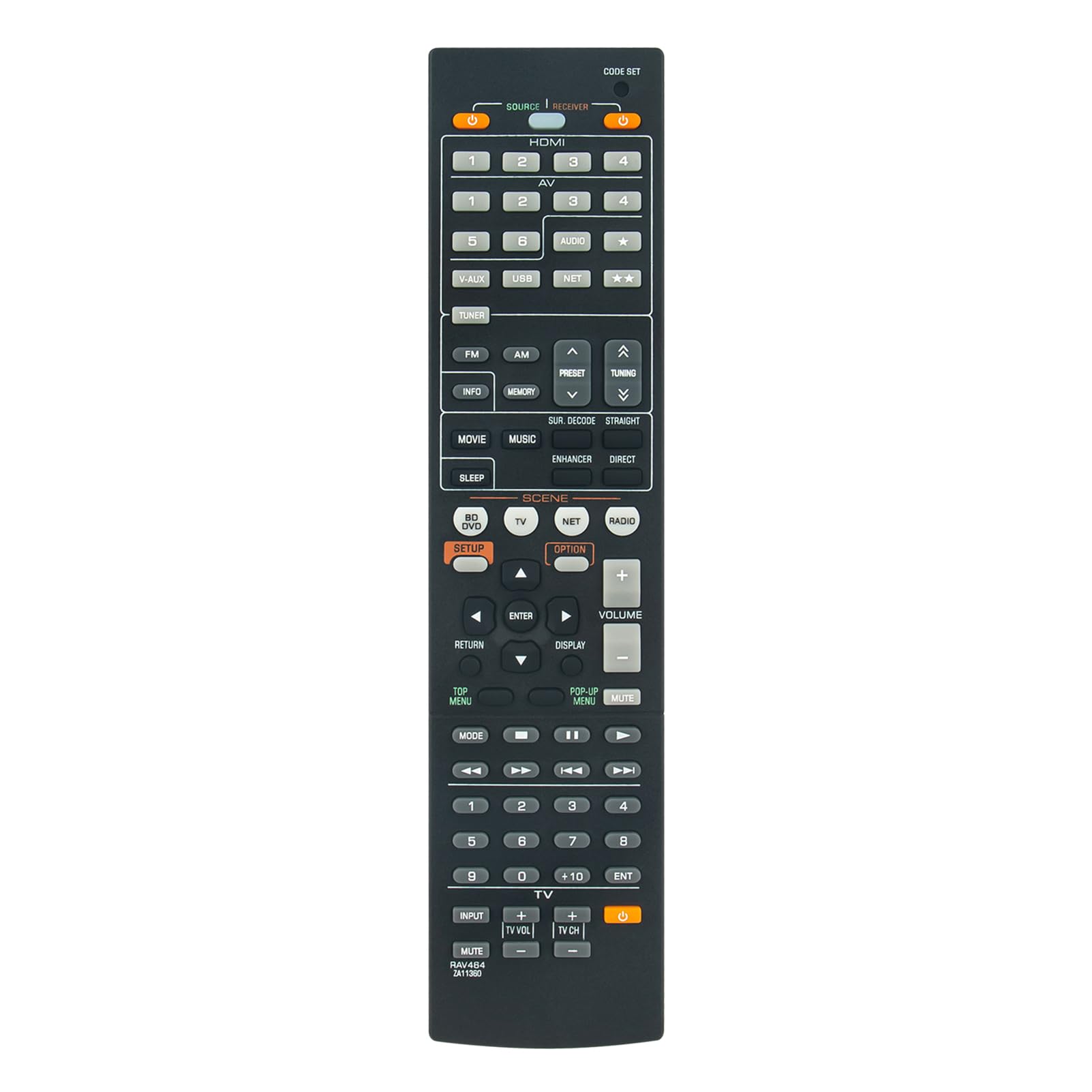 New RAV464 ZA11360 Remote Control Replacement - VINABTY RAV464-ZA11360 Replace Remote Control fit for YAMAHA AV Receiver HTR-4065 HTR4065 RX-V473 RAV464 ZA11360 RAV464-ZA11360 Remote Controller