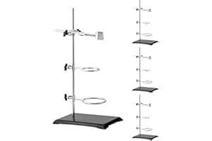 QWORK Laboratory Stands Support Set, 4 Pack Steel Lab Stand Set with Cast Iron Base, Rod 16" L with Burette Clamp and Flask R