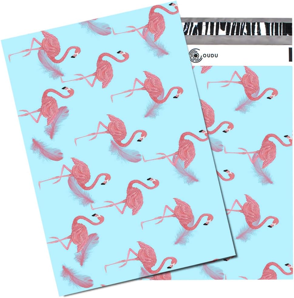 100 Pcs Poly Mailer Envolopes 13.8" x 10.2" (35cm x 26cm),AllDo Plastic Packaging Bags Shipping Bags with Flamingo Patterns for Festival Gifts - Blue