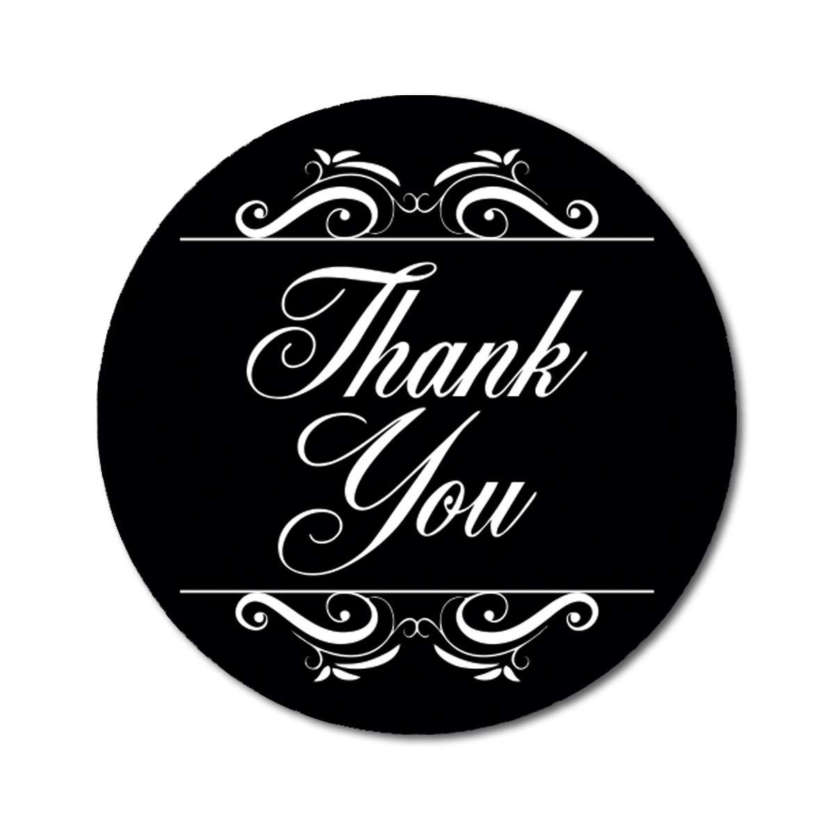 Darling Souvenir Round 1.6 Inches Swirl Border Thank You Black Stickers Non Customized Gift-45 Pcs