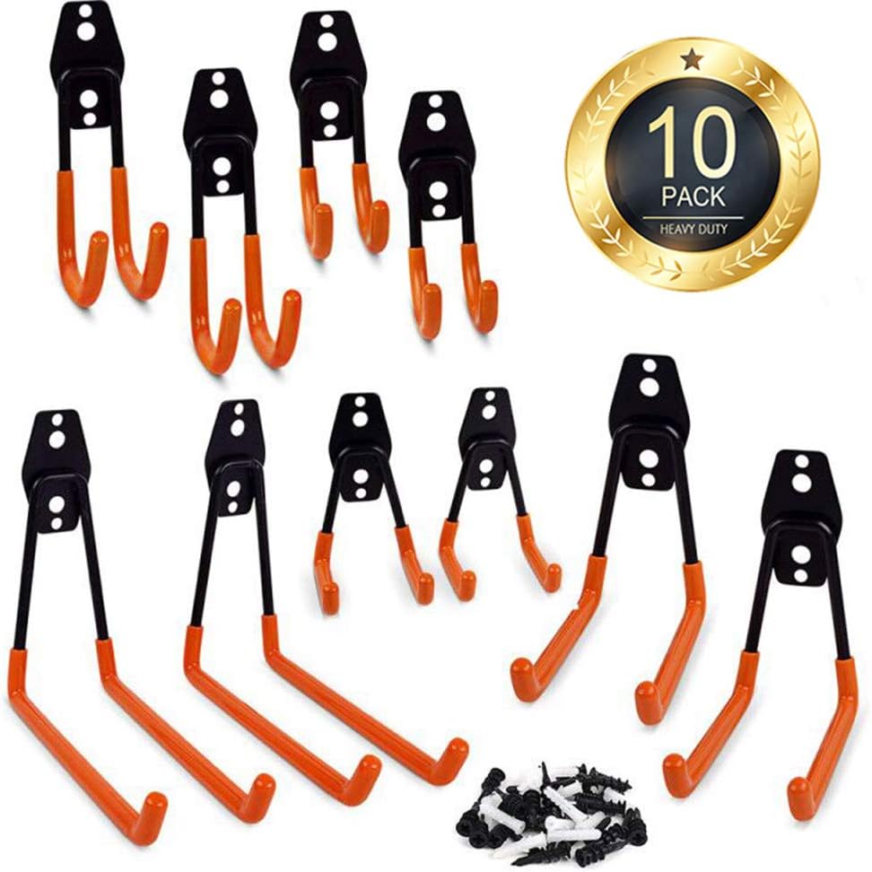 ZNCMRR 10 Pack Steel Garage Storage Utility Double Hooks, Heavy Duty Wall Hooks for Organizing Various Tools, ladders,Bulk Items, Bikes, 5 Sizes