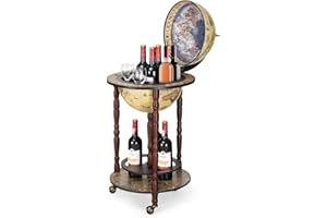 GIANTEX CHEFJOY Globe Bar, Wood Globe Wine Bar Stand, 16th Century Italian Rack Liquor Bottle Shelf, Replica Globe Bar Liquor Cabinet w/Wheels, Globe Bar Cart for Wine Spirits Beverage Stemware(Creamy White)