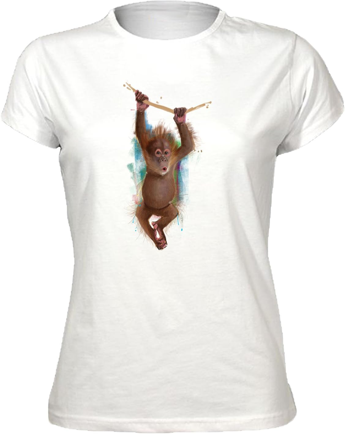 The Groovy Art - Baby Orangutan Animal Painting - Womens T-Shirt