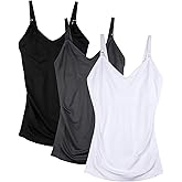 DAISITY Womens Maternity Nursing Tank Cami for Breastfeeding with Adjustable Straps Color Black DGrey White Size M