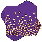 100PCS Purple Cocktail Napkins Gold Dot Paper Dinner Napkins Disposable for Birthday Anniversary Wedding Mardi Gras Party Supplies