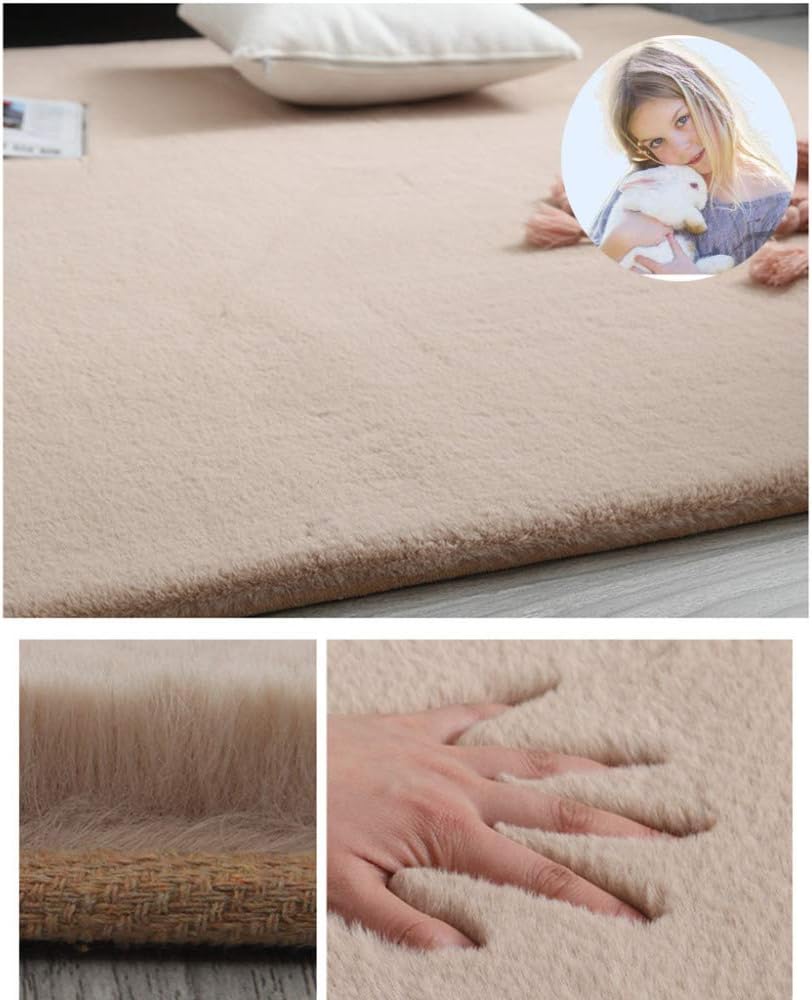 PEIRU Faux Sheepskin Area Rug Super Soft Faux Rabbit Fur Rug| Fluffy Rug For The Bedroom, Living Room Or Nursery | Furry Carpet Or Chairs| No Shedding Durable,Cream-180X230cm