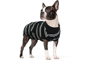 Kuoser Dog Surgery Recovery Suit, Soft Breathable Dog Recovery Suit for Female Spay Male Nueuter, Anti Licking Puppy Onesie Pet Surgical Suit for Dogs Abdominal Wounds Skin Disease, Black Strips S