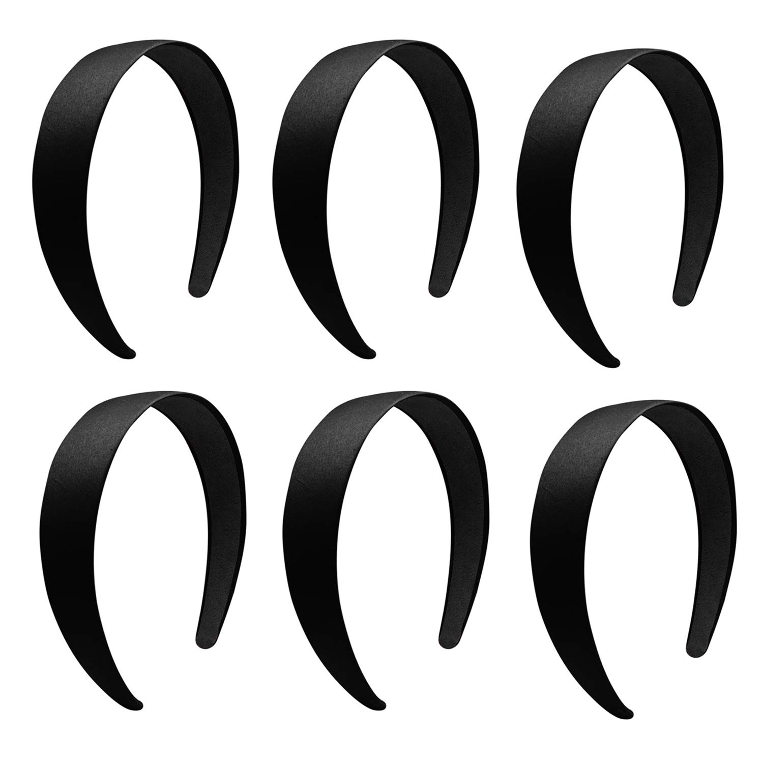 Photo 1 of 1.2 Inch Satin Headbands, Ladies and Girls Antiskid Hard Hair Bands, DIY Hair Headbands, 6 Pcs Black.