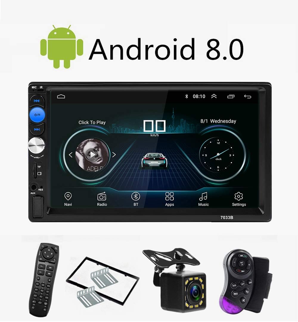 CarThree Android 8.1 Double Din Car Stereo 7 Inch Car Radio Touchscreen with GPS Navigation Wi-Fi USB DVR OBD Backup Camera Bluetooth Hands Free