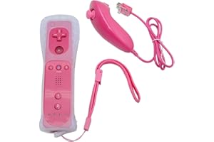Lyyes Remote Controller for Wii, Wii Remote and Nunchuck Controllers with Silicon Case and Strap for Wii and Wii U (Pink)