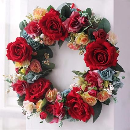 puerta roja corona de boda