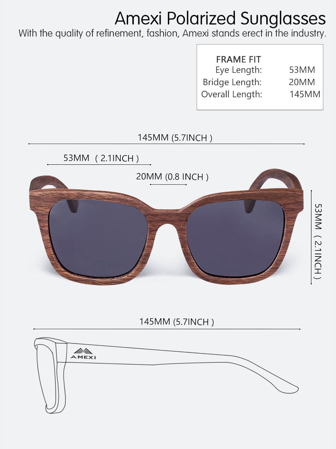Amexi Polarisierte Sonnenbrille Männer mit Schwarzes Walnuss-Holz