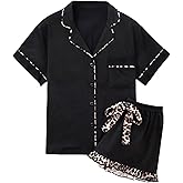Verdusa Women's 2 Piece Cheetah Print Cute Pjs Pajama Set Button Down Lightweight Pajamas Ruffle Shorts Lounge Sets